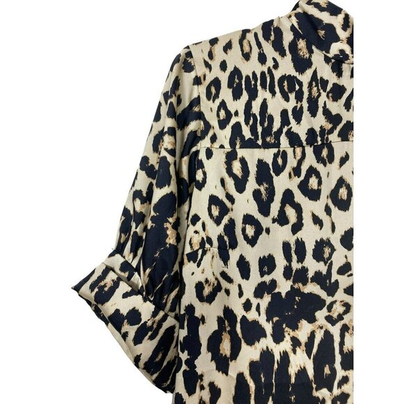 Zara Mock Beige‎ Brown Neck Animal Print Open Sides Midi Dress Large - Picture 4 of 14